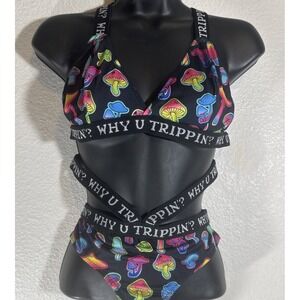 Vibes Psychedelic Mushrooms Raver Bikini Lingerie L-XL Rave Festival Dolls Kill